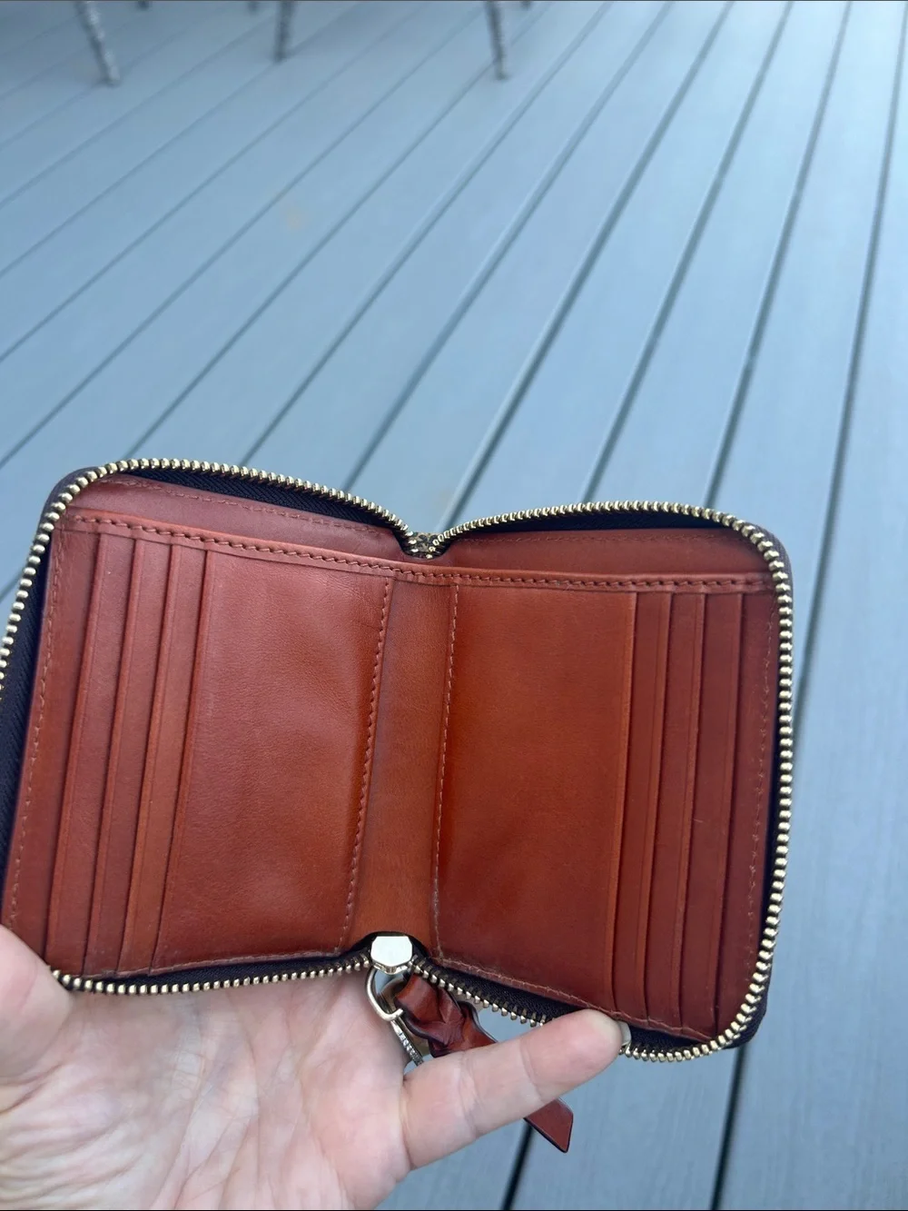 Dooney & Bourke Greta Small Black and Brown Signature Zip Card Wallet
